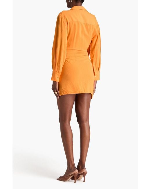 Jacquemus Orange Bahia Draped Woven Mini Shirt Dress