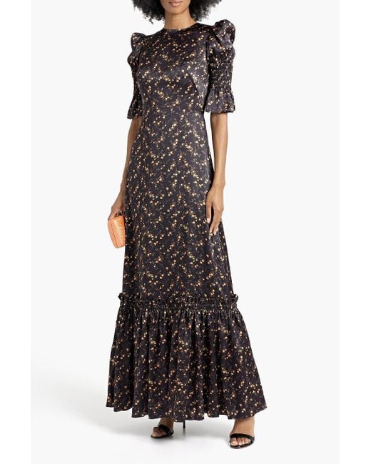 The Vampire's Wife Black Night Flight Floral-print Silk-satin Maxi Dress