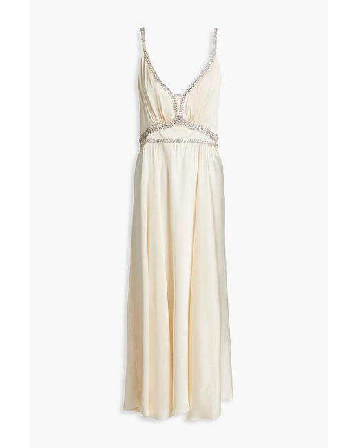 Rabanne White Crystal-embellished Gathered Satin Midi Dress