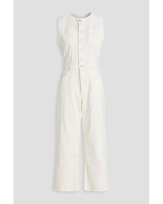 PAIGE White Cirie Cropped Denim Jumpsuit