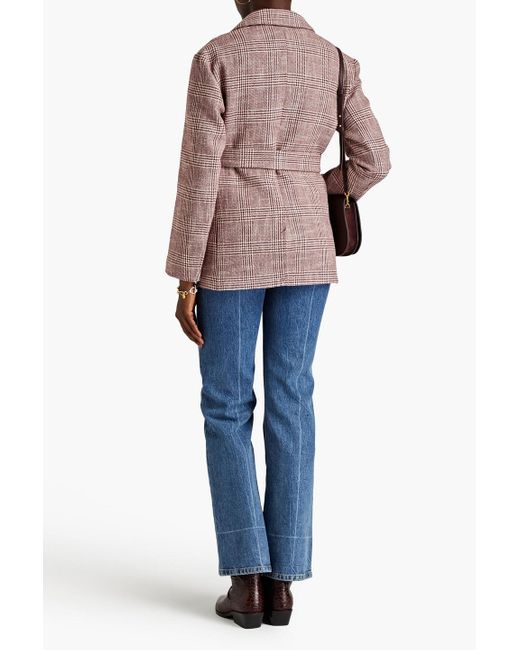 Maje Brown Double-breasted Prince Of Wales Checked Cotton-blend Tweed Blazer