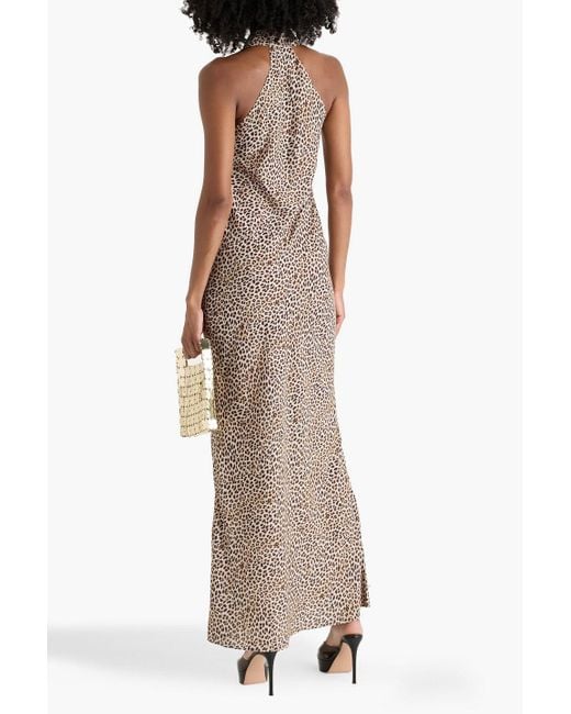 Norma Kamali Natural Draped Leopard-Print Crepe De Chine Maxi Dress