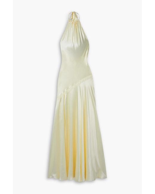 LoveShackFancy White Braylon Lace-trimmed Silk-satin Halterneck Gown