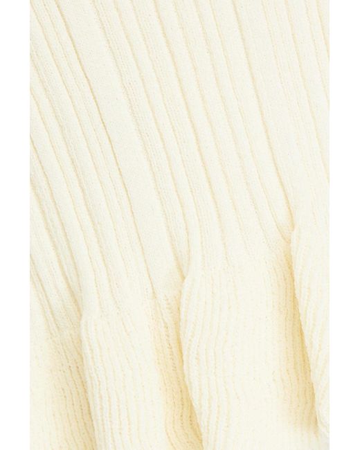 Maje Natural Ruffled Ribbed-knit Top