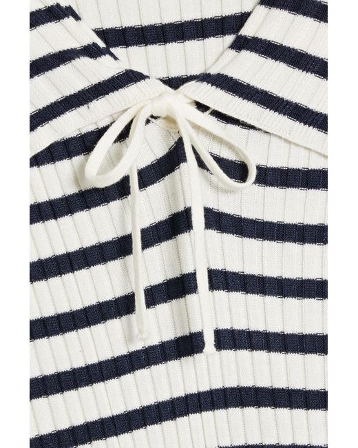 Rixo White Antibes Striped Ribbed-knit Midi Dress