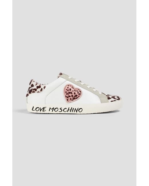 Love Moschino Metallic Paneled Leopard-print, Leather And Suede Sneakers