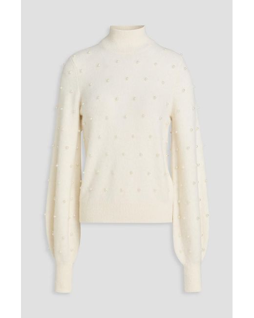 Zimmermann White Faux Pearl-Embellished Alpaca-Blend Turtleneck Sweater