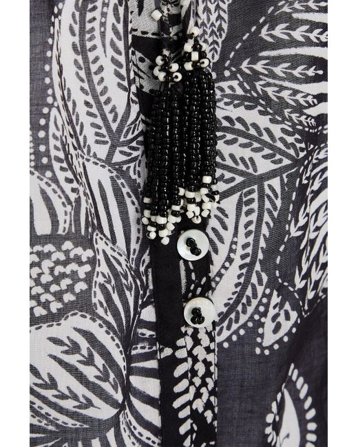Farm Rio Black Bluse aus baumwoll-voile mit print und verzierung