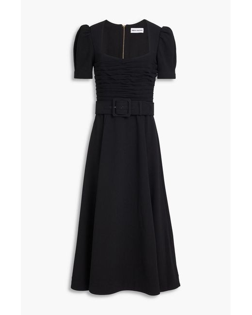 Rebecca Vallance Black Ella Belted Pleated Crepe Midi Dress