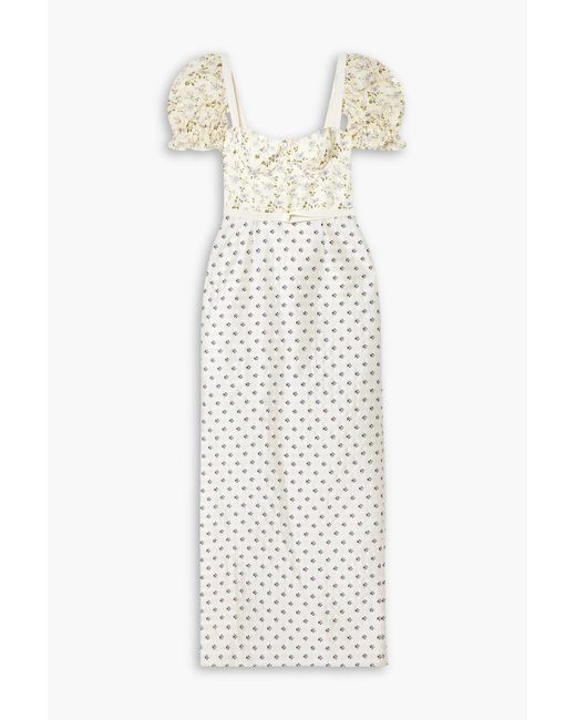 Brock Collection White Trquinia Floral-print Linen And Cotton-blend And Satin-jacquard Maxi Dress