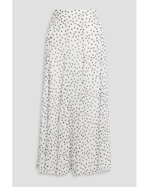 Mikael Aghal White Polka-Dot Georgette Midi Skirt