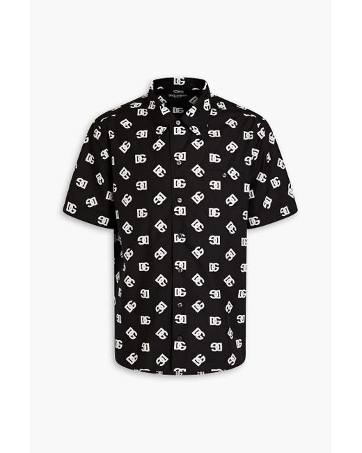 Dolce & Gabbana Black Logo-print Cotton-poplin Shirt for men