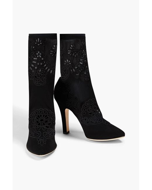 Dolce & Gabbana Black Ankle boots aus stretch-mesh mit lochstickerei-besatz