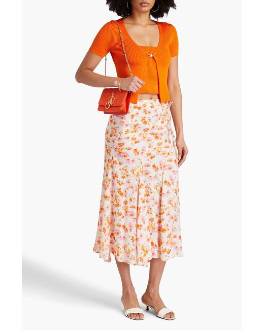 Maje Pink Floral-Print Twill Midi Skirt