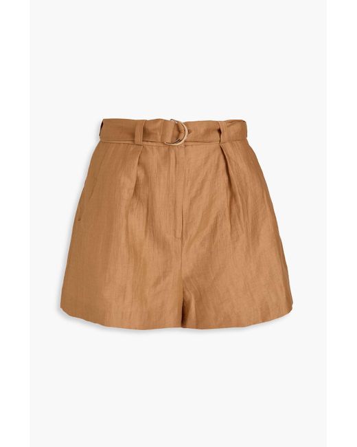 Maje Brown Shorts aus einer leinenmischung mit gürtel