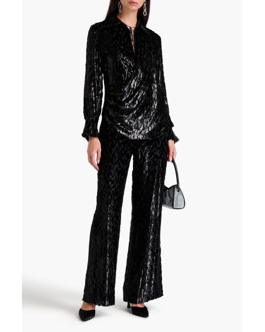Jonathan Simkhai Black Luella Wrap-effect Metallic Fil Coupé Lurex And Silk-blend Blouse