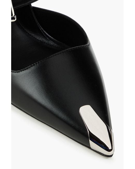 McQueen Black Punk Buckle Embellished Leather Mules