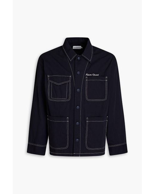 Maison Kitsuné Field jacket aus baumwolle mit stickereien und kontrastnähten in Blue für Herren