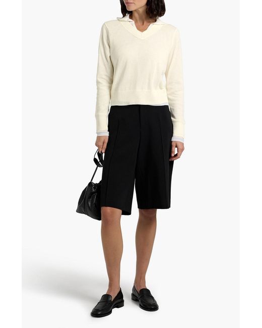 Vince White Layered Cotton-blend Polo Sweater