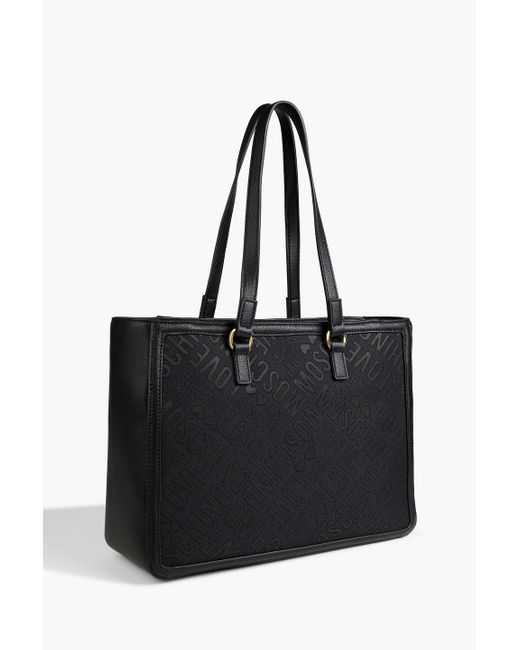 Love Moschino Black Faux Leather-trimmed Jacquard Tote
