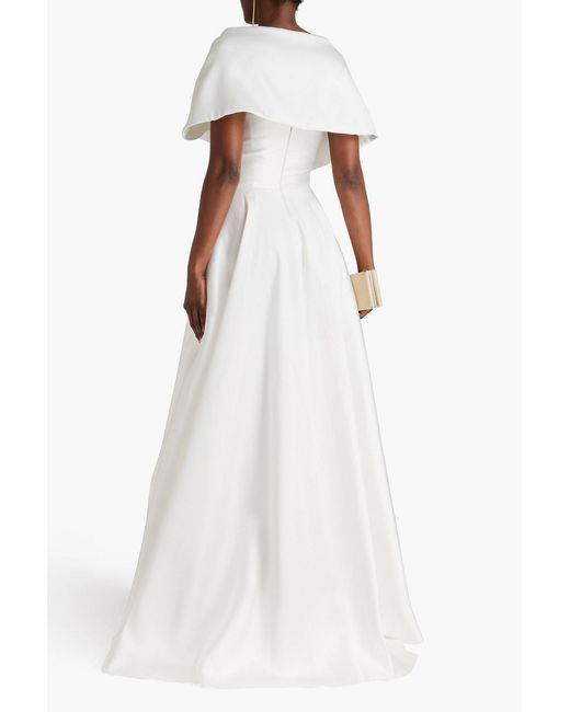 Rhea Costa White Off-the-shoulder Satin-twill Gown