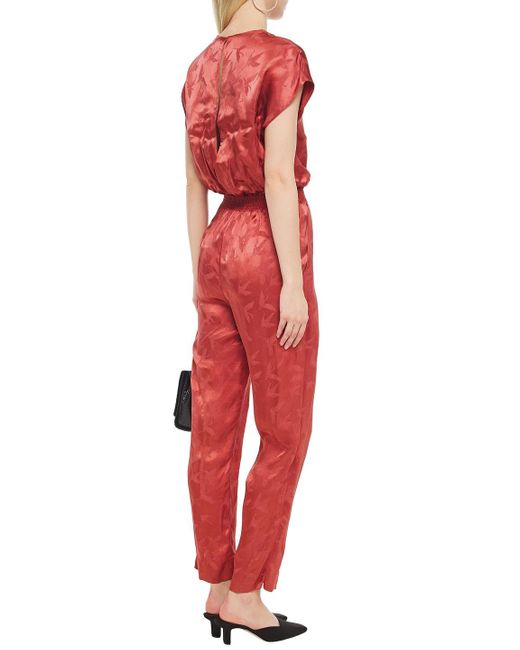 Maje Red Wrap-Effect Satin-Jacquard Jumpsuit