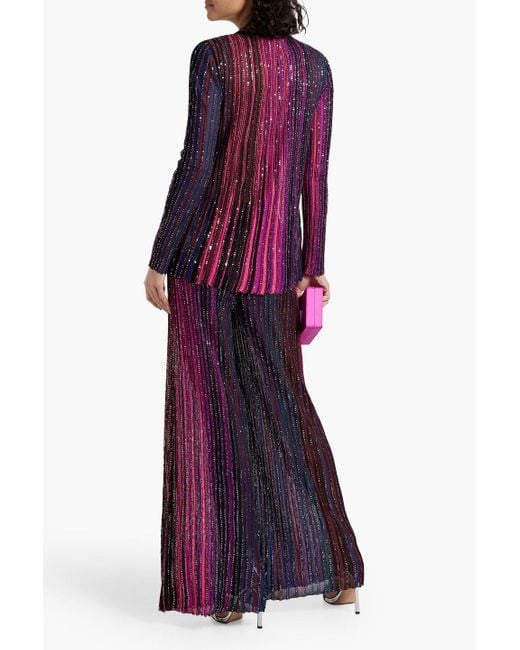 Missoni Purple Sequin-embellished Striped Ribbed-knit Top