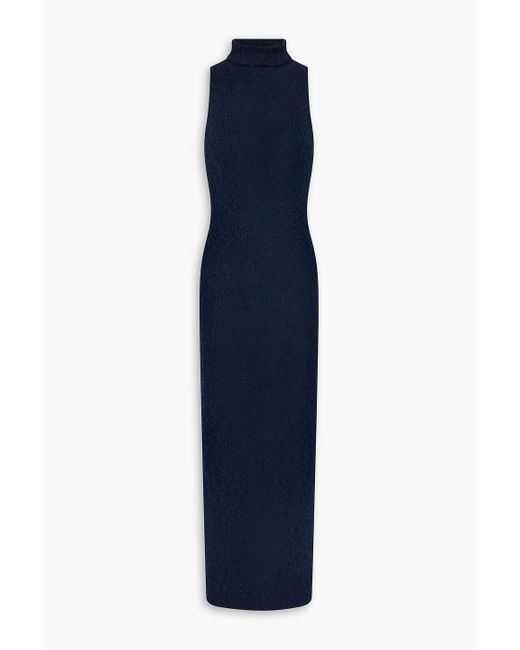 Magda Butrym Blue Ribbed Linen And Cotton-Blend Midi Dress