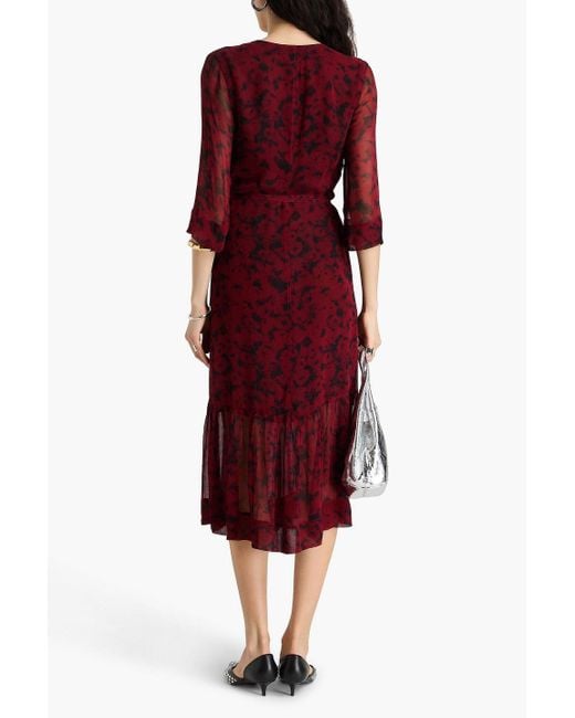 Ganni Red Bedrucktes midi-wickelkleid aus georgette