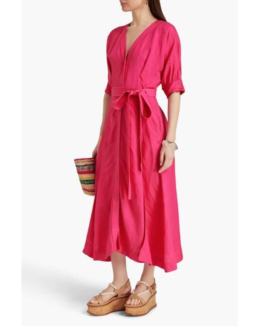 Aje. Pink Ennoble Linen-blend Midi Dress