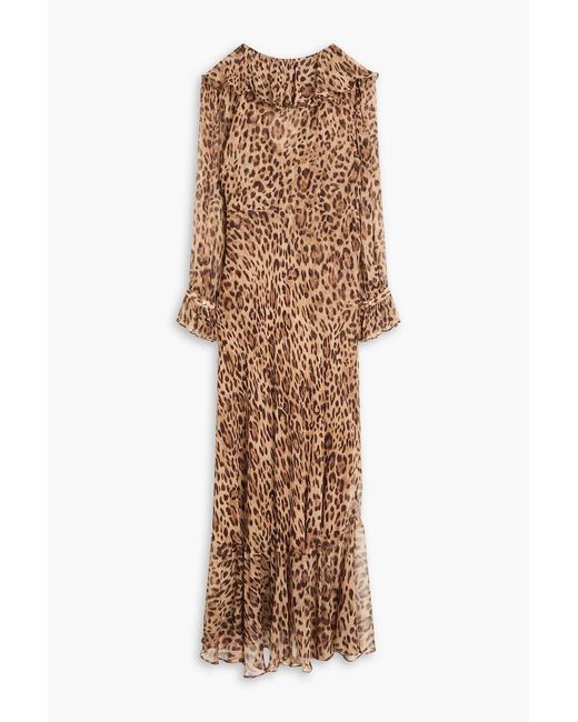 Rixo Natural Ruffled Leopard-print Crepe De Chine Maxi Dress