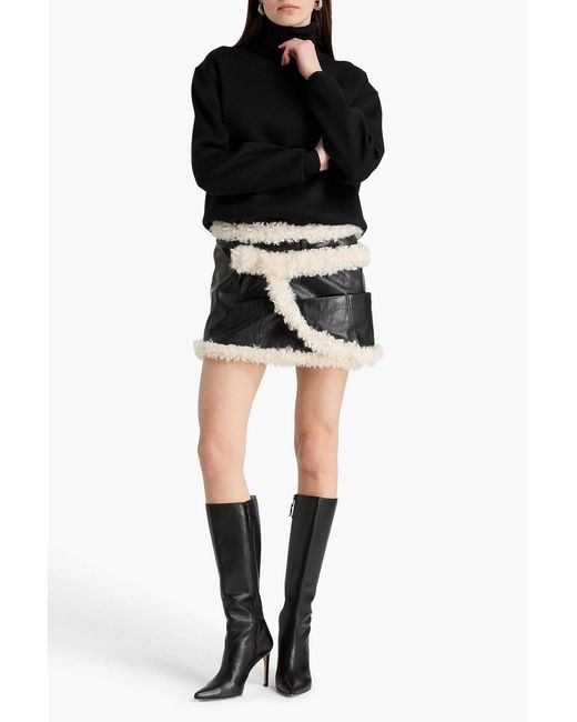 Coperni Black Plush-Trimmed Layered Mini Skirt