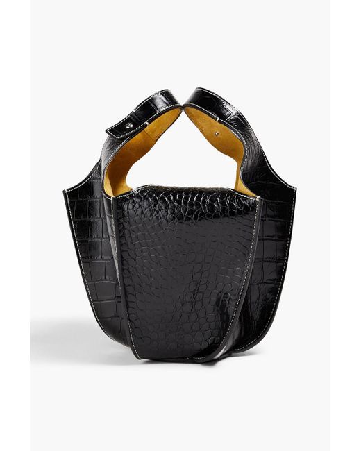 Tory Burch Black Lampshade Croc-effect Leather Tote