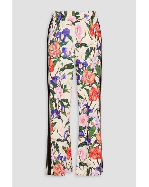 Borgo De Nor White Aubrielle Metallic Floral-Print Crepe Track Pants