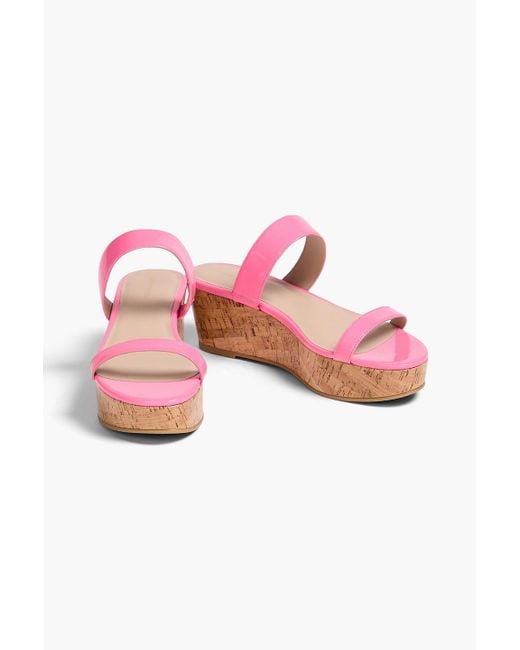 Stuart Weitzman Pink Patent-Leather Cork Wedge Mules