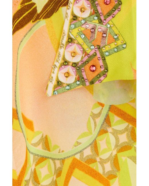 Camilla Yellow Crystal-Embellished Floral-Print Silk Crepe De Chine Robe