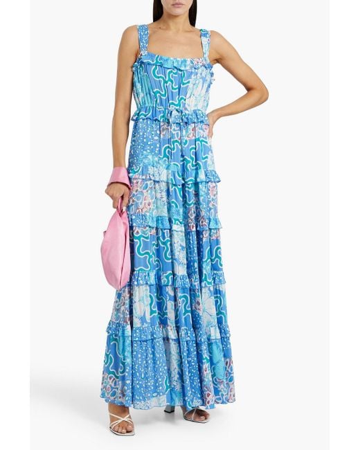 Diane von Furstenberg Shawn Tiered Printed Woven Maxi Dress in Blue | Lyst