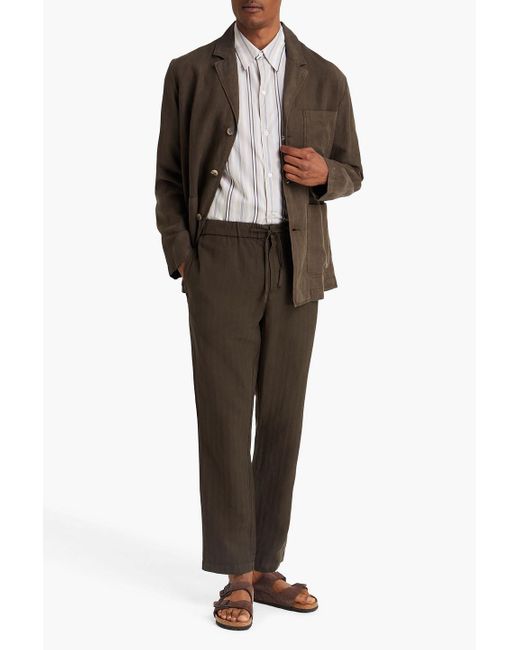 Frescobol Carioca Brown Oscar Herringbone Lyocell, Linen And Cotton-Blend Drawstring Pants for men