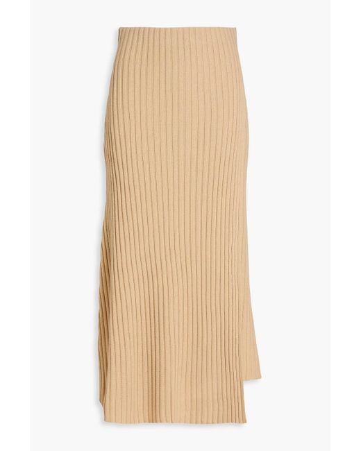 By Malene Birger Natural Cassila Wrap-effect Ribbed Merino Wool Midi Skirt