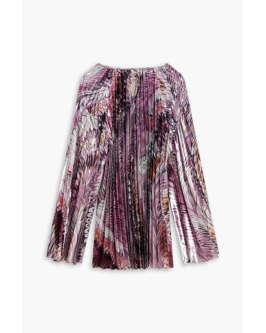 Marina Rinaldi Purple Bisanzio Printed Plissé-Lamé Blouse