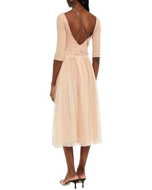 RED Valentino Natural Paneled Pleated Chiffon And Point D'esprit Midi Skirt