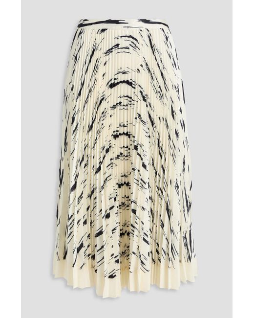 3.1 Phillip Lim Natural Pleated Printed Satin-Twill Midi Skirt