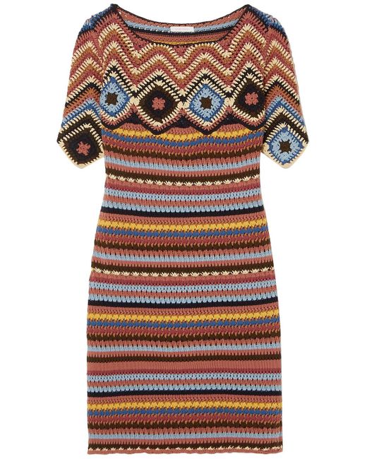 See By Chloé Multicolor Crochet Short Sleeve Dress