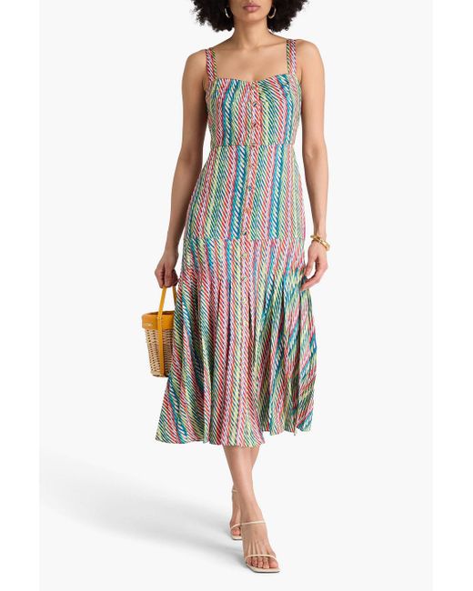 Saloni Karen Pleated Satin-Jacquard Midi Dress in White | Lyst Australia