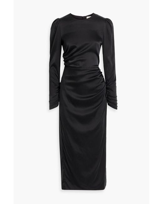 Zimmermann Black Ruched Silk-blend Satin Midi Dress