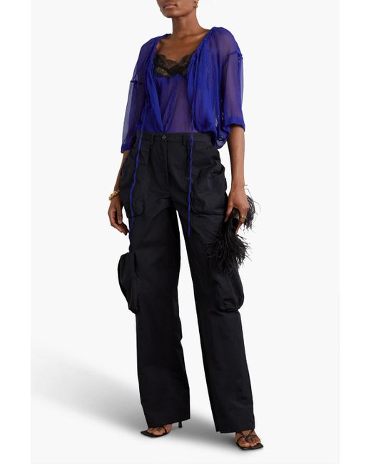 Dries Van Noten Blue Layered Silk-blend Crepon Top