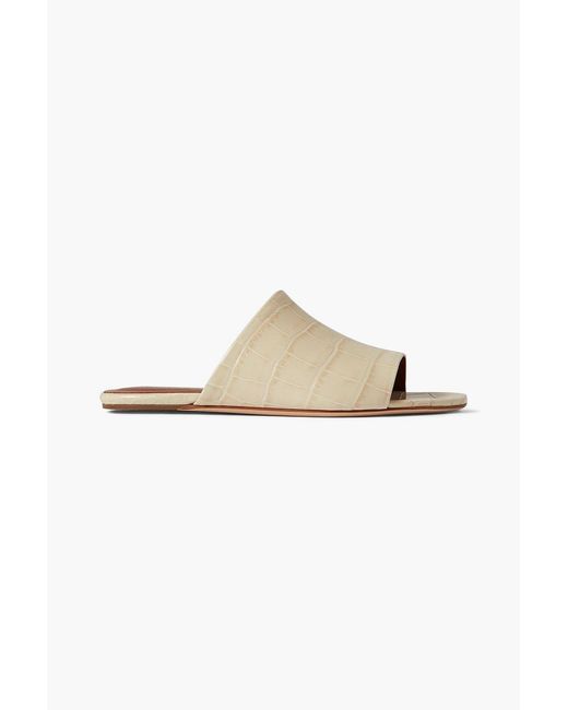 By Far White Baba Croc-effect Leather Slides