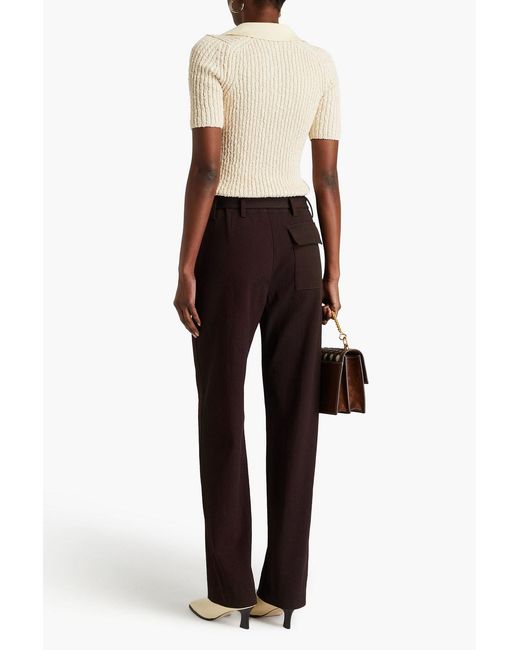 Tory Burch Brown Belted Faille Straight-Leg Pants