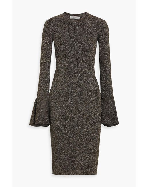 FRAME Black Metallic Ribbed-knit Dress