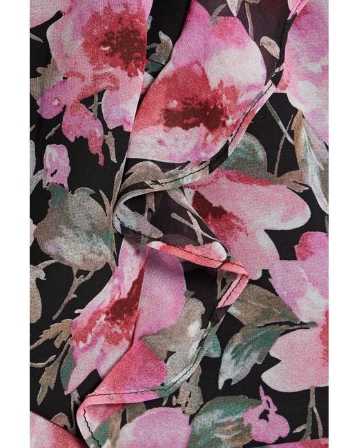 Mikael Aghal Red Ruffled Floral-print Chiffon Dress